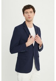 Resim AC&Co / Altınyıldız Classics Erkek Lacı 360 Her Yöne Esneyen Pamuklu Esnek Slim Fit Dar Kesim Mono Yaka Armürlü Blazer Ceket Lacı 
