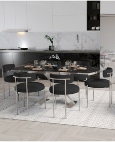 Resim Avvio Milena 80x130 Açılır Yemek Masası Mutfak Masası 6 Kişilik Masa Sandalye Takımı Siyah Mermer 