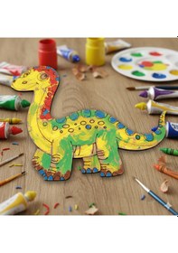 Resim Ahşap Boyanabilir Dinozor Figürü Brontosaurus 17x14 Cm - 3mm Mdf Eğitici Boyama Seti 10 Adet 