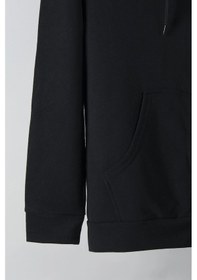 Resim Ünisex Basic Slim Fit Kapüşonlu Fermuarlı Cepli Sweatshirt Siyah Siyah 