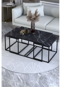 Resim Orta Sehpa Ve Zigon Yan Sehpa Flora Set Bendir Siyah 