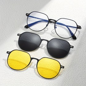 Resim Yeni 3’ü 1 arada manyetik gözlük seti, yuvarlak çerçeve metal çerçeve, mavi ışık önleyici camlar + TAC lensler + gece görüş lensleri dahil, unisex, günlük kullanım için uygun, şık gözlükler, gece görüş gözlükleri, mavi ışık önleyici gözlükler, çok fonksiyonlu 