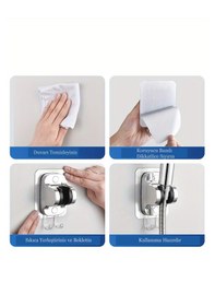 Resim Paslanmaz Kare Duş Başlığı, Yapışkanlı Mafsal Ve Duş Hortum Seti Krom 