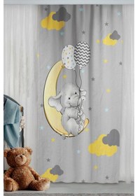 Resim Sevimli Balon Tutan Fil Çift Kanatlı Çocuk Odası Fon Perde 