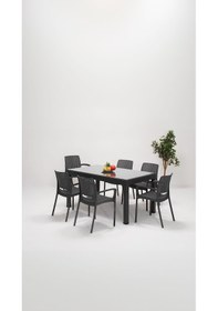 Resim Rattan Lüx Camlı 90x150 Bahçe&balkon&teras Masa Seti - Antrasit Gri 