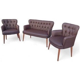 Resim Garden House Kahve Renk Deri Metal Ayak Ofis Koltuk Takımı Berber Kuaför Bekleme Koltuğu Ofis Kanepesi Kahve 