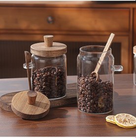Resim Morponi 2'li Borosilikat Cam Akasya Kapaklı Ve Akasya Kaşıklı Cam Kavanoz Seti 450 Ml - 550 Ml Şeffaf 