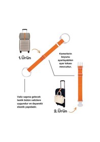 Resim Temel Valiz Üstü Çanta Sabitleme Kemeri Ve Çanta Asma Askısı Seti Turuncu Renk 