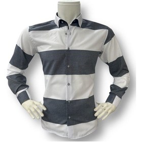 Resim Klasik %100 Cotton Uzun Kollu Terletmeyen Kışlık Flanel Kumaş 2 Renkli Gömlek Regular Kalıp -10515 Gri 