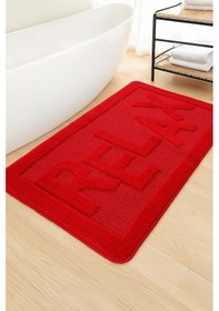 Resim Doğal Kaymaz Taban Banyo Paspas Uzun Ömürlü Yumuşak Dokulu Su Emici Yıkanabilir Relax 60x100 Kırmızı 