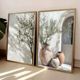 Resim 2 adet Akdeniz Zeytin Ağacı Tuval Sanat Baskıları - Çerçevesiz, Vintage Tarzı, Oturma Odası, Yatak Odası, Mutfak Dekoru, Modern Ev Duvar Dekoru Hediyesi, Yatak Odası Duvar Dekoru | Rustik Duvar Sanatı | Çerçevesiz Baskılar 