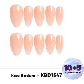 Resim 15'li Ten Rengi Kısa Badem Kbd1547 Tekrar Kullanılabilir El Yapımı Protez Takma Tırnak Xs 