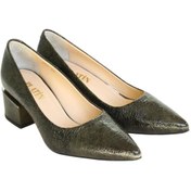 Resim Platin Haki Rugan Deri Kadın Alçak Topuk Ayakkabı 