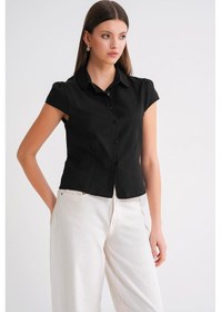 Resim Mixray 4698 Kadın Ay Kol Fit Pensli Gömlek Siyah 