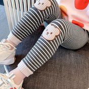 Resim Kızlar için Sevimli Ayı Yama Detaylı Yüksek Bel Çizgili Tayt - Esnek, Uzun Boy, Beyaz ve Siyah Dikey Çizgili, Bahar/Sonbahar için Mükemmel, Rahat ve Şık Oyun Giyimi, Ayı Tayt, Bahar Sonbahar Giyim, Oyuncu Tasarım, Rahat Uygun 