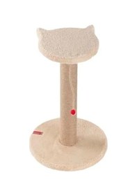 Resim Pugalo Stepli Kedi Yüzlü Platform Tırmalama Tahtası, Gri Peluş Kaplı, Sisal İpli, Oyuncaklı Krem 