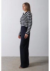 Resim Defymoda Beli Yarım Lastikli Palazzo Pantolon - Lacivert Lacivert 