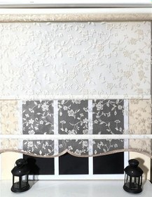 Resim Çift Mekanizmalı Somon Rengi Tül Perde Ve Ekru Stor Perde Stb45248-v111 Bej 