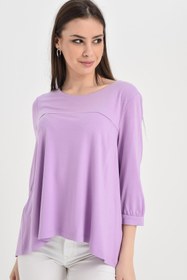 Resim Hanna's Kadın Lila Robalı Kolları Manşetli Örme Bluz Hn1259 