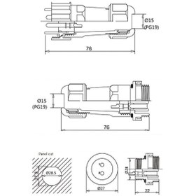 Resim SD28 2 Pin 28mm Su Geçirmez Konnektör Takımı 