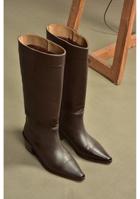 Resim Fox Shoes V654082103 Kahverengi Hakiki Deri Kalın Topuklu Kadın Çizme Kahverengi 