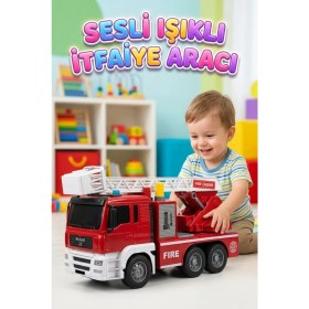 Resim Farbu Oyuncak Sesli Işıklı Pilli Merdivenli Full Fonksiyon Su Püskürtme Oyuncak Eğitici Itfaiye Arabası 