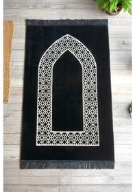 Resim 10 Adet Mihraplı Kadife Seccade Seti - Dağıtmalık, Mevlüt, Hac Umre Hediyelik - Siyah 