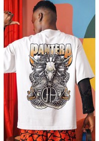 Resim Pantera Rock Metal Müzik Grubu Sırt Baskılı Unisex Oversize Tişör Beyaz 