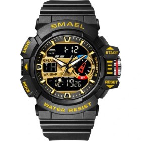 Resim Hanyang Siyah Altın Smael Erkekler Spor Saat Askeri Saatler LED Kuvars Çift Ekran Kronometre Su Geçirmez Açık Spor Erkek Kol Saatleri Erkek (Yurt Dışından) 