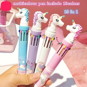 Resim 10 Renkli Sevimli Tek Boynuzlu At Jel Tükenmez Kalemler - Öğrenciler için Çok Renkli Kawaii Yazı Aletleri, Ofis Malzemeleri, Cadılar Bayramı ve Noel Hediyeleri, Yenilikçi Kalemler 