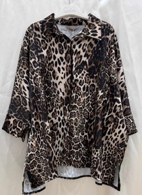Resim Kız Çocuk Tesettür Tunik Boy Düğmeli Leopar Desen Gömlek Saten Bluz - Siyah - 10 Yaş 