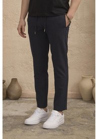 Resim Braccas Erkek Slim Fit Beli Bağlamalı Dokulu Lacivert Pantolon Lacivert 