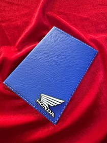 Resim ATTA PAZARLAMA Deri kabartmalı mavi honda markalı motor ruhsatlık, ruhsat kabı, ruhsat kılıfı, ruhsat cüzdanı 