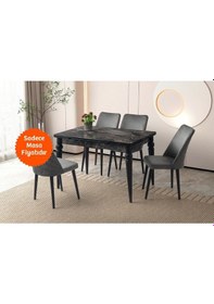 Resim Yandan Açılır Büyüyen Yemek Masası Siyah Mermer Desenli 70x110cm Siyah 