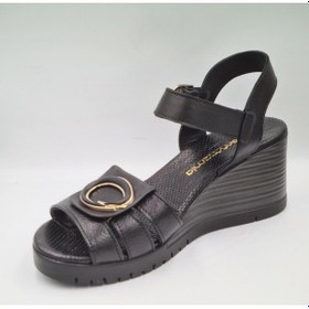 Resim Mammamia D25ys-2775 Siyah Deri Dolgu Topuklu 7cm Kadın Sandalet Siyah 