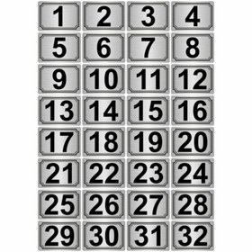 Resim Özarslan Dizayn 5x7cm Metal Yapışkanlı Numara (1..32) 32 Adet Gümüş Renk Metal 