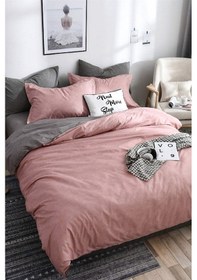 Resim Tek Kişilik Ranforce Çift Taraflı Nevresim Takımı - Lastikli Çarşaflı -pudra/gri 