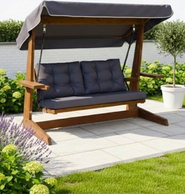 Resim Aida Swings Viva 2200 3 Kişilik Ahşap Bahçe Salıncağı, Balkon Teras Dış Mekan Salıncağı Antrasit 
