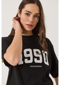 Resim Shade Kadın 1990 Baskılı Bisiklet Yaka Kısa Kollu Oversize Basic T-shirt 0266 60283159 - Siyah 
