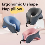 Resim 1 adet Ergonomik U-Şekilli Şekerleme Yastığı – Taşınabilir & Makinede Yıkanabilir, Ofis, Öğrenci ve Seyahat Kullanımı İçin Rahat, Mavi, Gri, Pembe Renklerde Mevcut 
