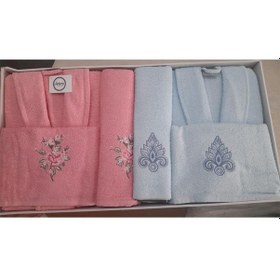 Resim Ardora Bukle Aile Bornoz Takımı Narçiçeği Mavi Çok Renkli 