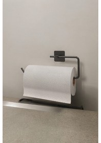 Resim Siyah Yapışkanlı Kare Havluluk Ve Solo Havluluk Seti Banyo Seti Siyah 