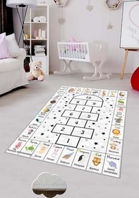 Resim Pelangi Beyaz Seksek Desenli Eğitici Yıkanabilir Kaymaz Taban Leke Tutmazbebek Ve Çocuk Odası Halısı, Beyaz 80 x 150 