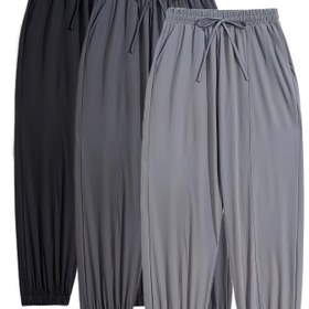 Resim Kadınlar için 3'lü Hızlı Kuruyan Jogger Pantolon Seti, İpli Bel - Düz Renk, Polyester, Esnemez, Her Mevsim Aktif Giyim 