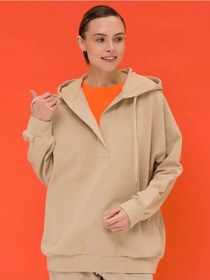 Resim Pelican Kadın Kapüşonlu Oversize Tek Renk Sweatshirt Hoodi 147105677 Kum Rengi 