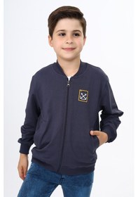 Resim Toontoy Kids Toontoy Erkek Çocuk Kolej Yaka Fermuarlı Cepli Nakış Baskılı Örme Hırka - 2 İplik Füme 