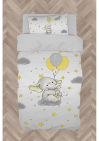 Resim Mekta Home Bebek Ve Çocuk Odası Gri Bulutlu Sevimli Fil Desenli Nevresim Takımı 