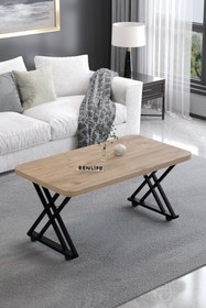 Resim Renlife Tekerlekli Orta Sehpa Yemek Masası Balkon Masası Mutfak Masası 60x105 Metal Ayaklı (ANTİK ÇAM) 