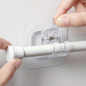Resim 2/4 adet Matkap Gerektirmeyen Kendinden Yapışkanlı Perde Çubuğu Tutucuları - Ev & Otel için Kolay Duvar Montaj Braketleri, Beyaz Kapaklı Şeffaf Plastik, Çağdaş Tarz, Gerilim Çubukları için Güvenli Yay Mekanizması, Pencere Dekoru | Minimalist Tasarım | Yaylı Mekanizma 