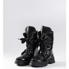 Resim White Line Siyah Kırışık Kadın Kar Botu 